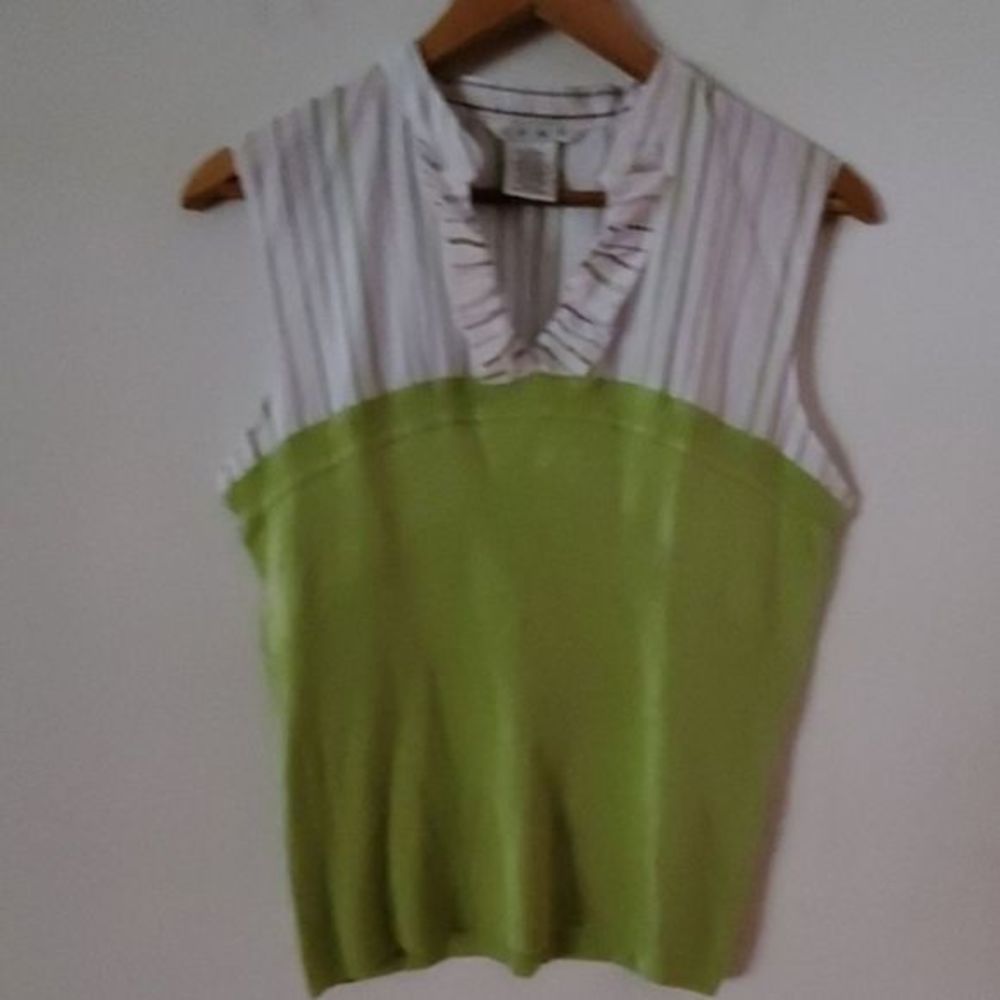 Como Pinstripe Colorblock Sleeveless Sweater Blouse Green White‎ L
